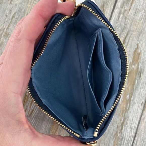 Coach Corner Zip Wristlet In Signature Denim Wallet Bag Purse With Cherry Charm - Picture 8 of 10